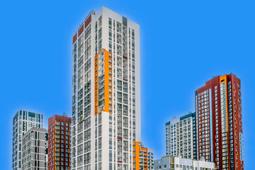 Naklejka premium A fragment of a complex of multi-storey residential buildings under construction on a winter day