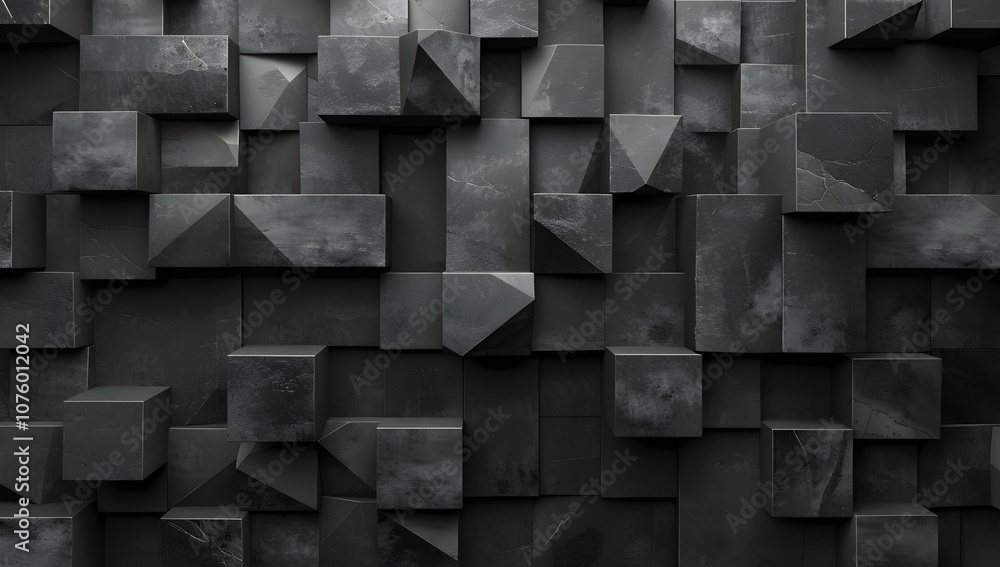 Poster 3d render, abstract black background with a cube pattern