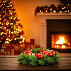fireplace with christmas decorations
