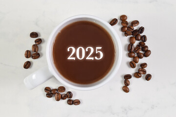 2025 New year concept with coffee and coffee beans