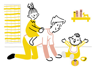 Fathers playing with children in the living room.	
