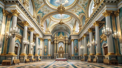 Obraz premium Ornate Interior of a Grand Hall with Gold Accents