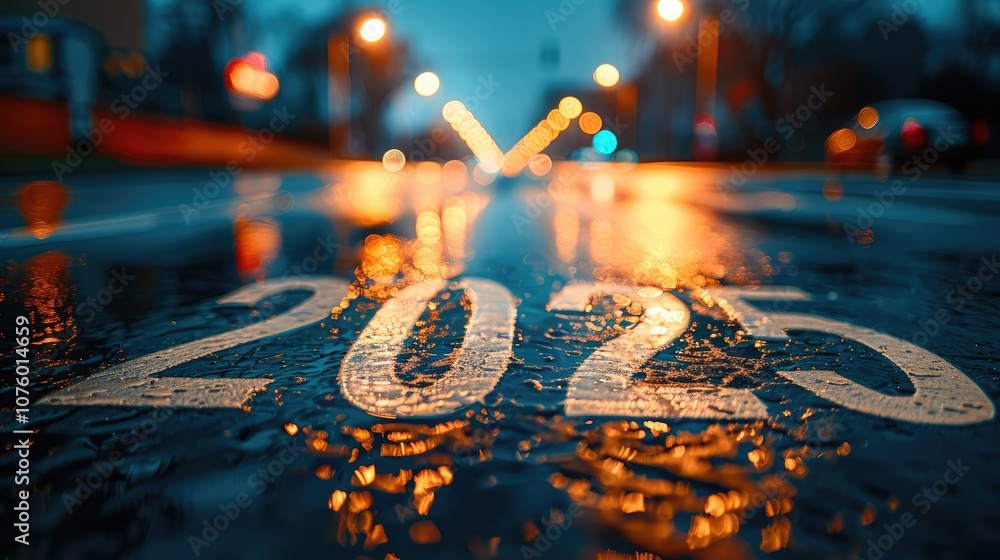 Poster a highway at night with written 