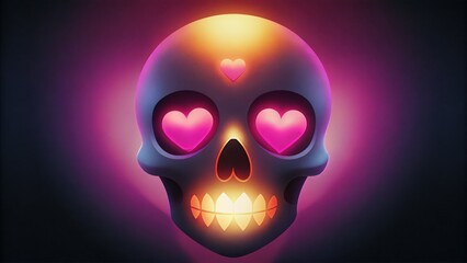 A glowing skull with heart-shaped eyes and a single heart on its forehead