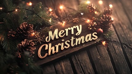 Modern bold Merry Christmas typography on a green background with bright red ribbons and decorations for a vibrant look.