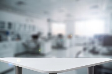 Empty table top with office space background