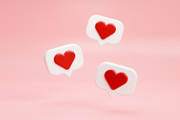 Red and White 3D Social media online platform concept, online social communication on applications, Photo frame with heart and love emoji icon, 3d render
