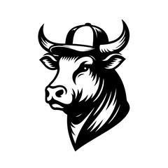Bull In Baseball Cap Vector Logo