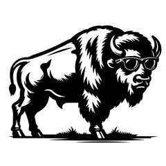 Bison In Sunglasses Vector Logo