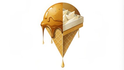 Fototapeta premium A Half-Eaten Ice Cream Cone with Caramel Drizzle