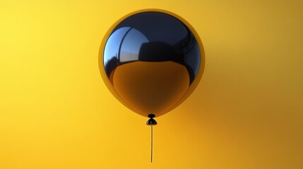 Obraz premium A single black balloon against a yellow background.