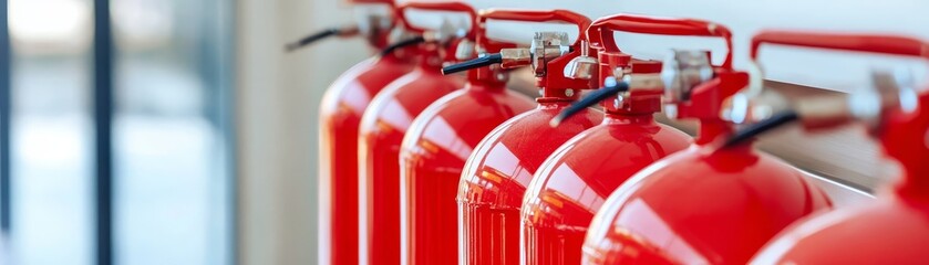 Red Fire Extinguishers on Wall  Safety Equipment  Fire Suppression