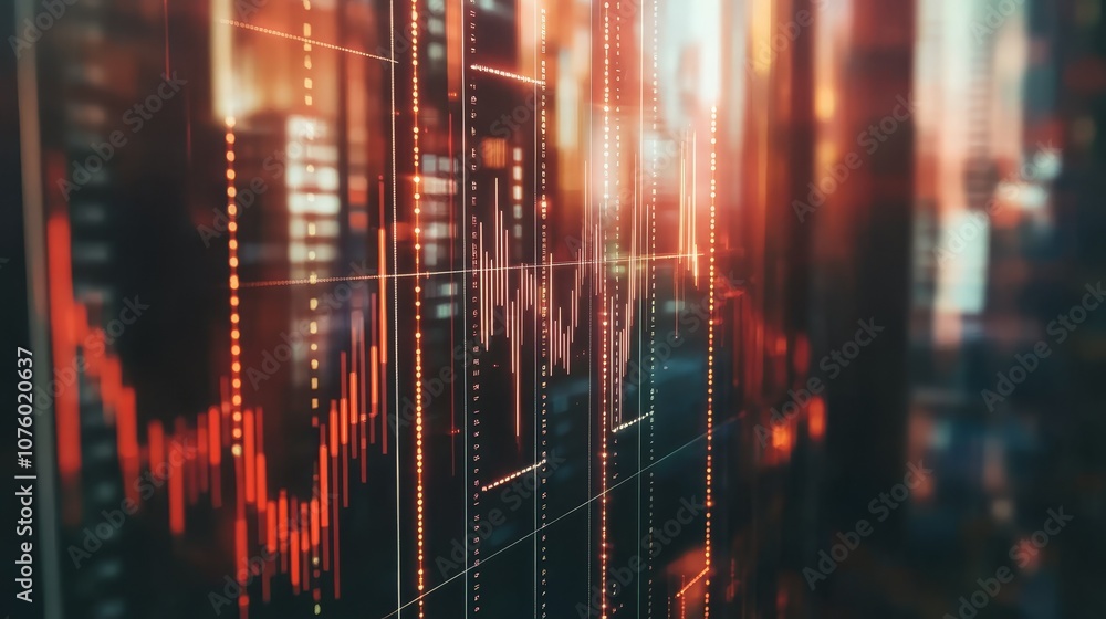 Poster abstract digital data screen with red lines and yellow lights