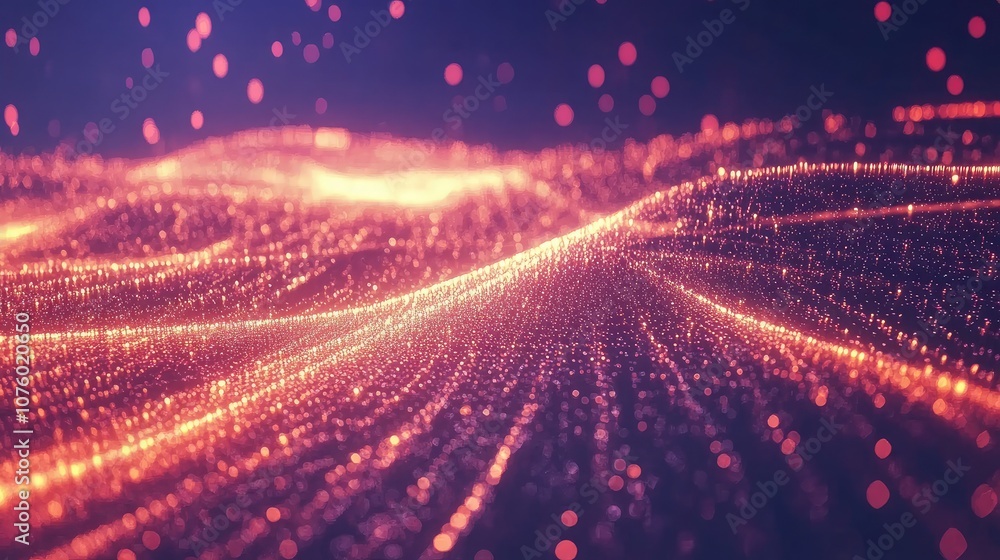 Poster abstract representation of glowing particles flowing across a digital landscape, highlighting moveme