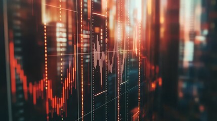 Abstract Digital Data Screen with Red Lines and Yellow Lights