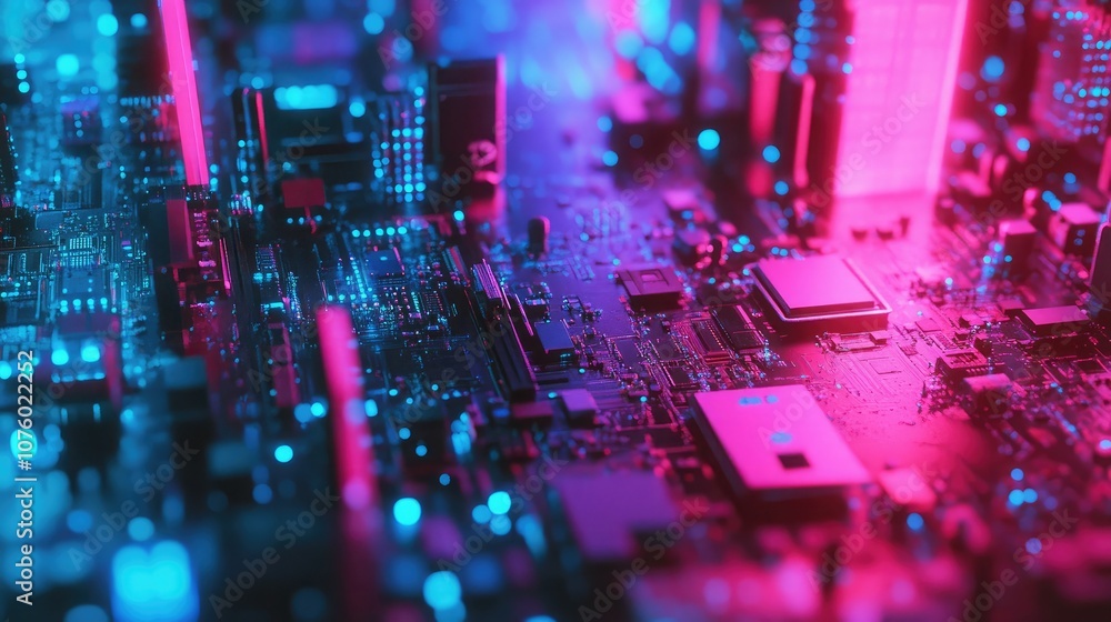 Aufkleber abstract closeup of a vibrant and illuminated circuit board with intricate electronic components ref