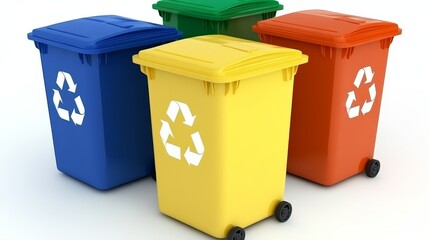 Colorful Recycling Bins with Recycle Symbol