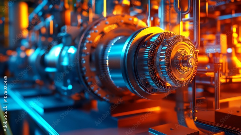 Poster A machine with a large gear is shown in a factory setting
