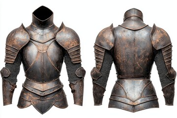 Medieval Knight Armor Front and Back Rusty Steel Chainmail Isolated