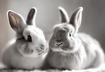 Obraz premium fluffy rabbits natural space pattern design clone rabbit mammal brown face copy white background cute adorable grey reproduction pair colours wild rodent animals small two background