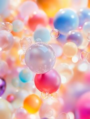 A vibrant array of colorful bubbles floating in a dreamy background.