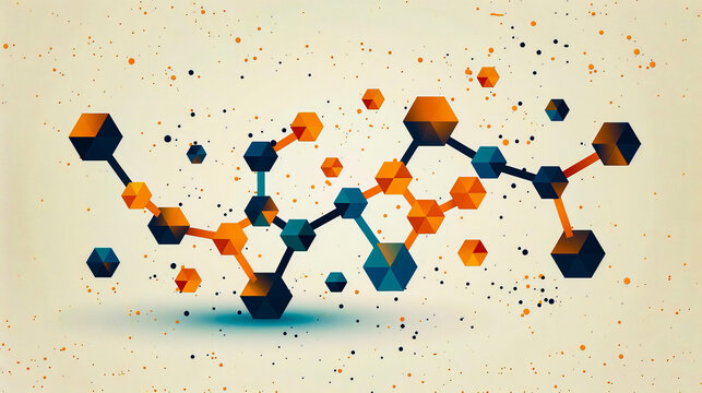 Digital illustration of dopamine molecule structure with chemical formula and abstract design elements.