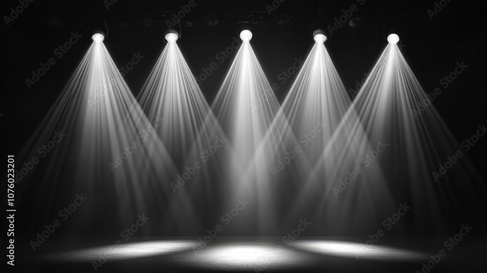 Aufkleber array of professional stage spotlights in a concert setting, with beams of various widths and angles