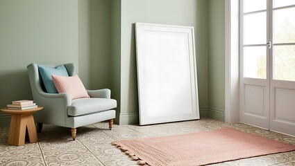 Frame mockup, ISO A paper size. Living room wall poster mockup.