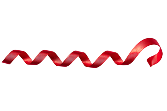 A curly red ribbon for Christmas and birthday present isolated against a transparent background.