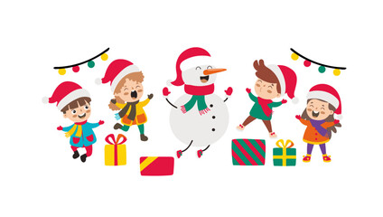 group of people holding christmas presents vector illustration