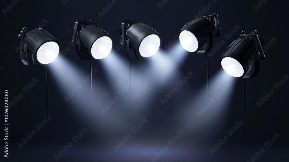 Aufkleber realistic 3d vector of stage spotlights with soft edge beams, showing focused illumination patterns 