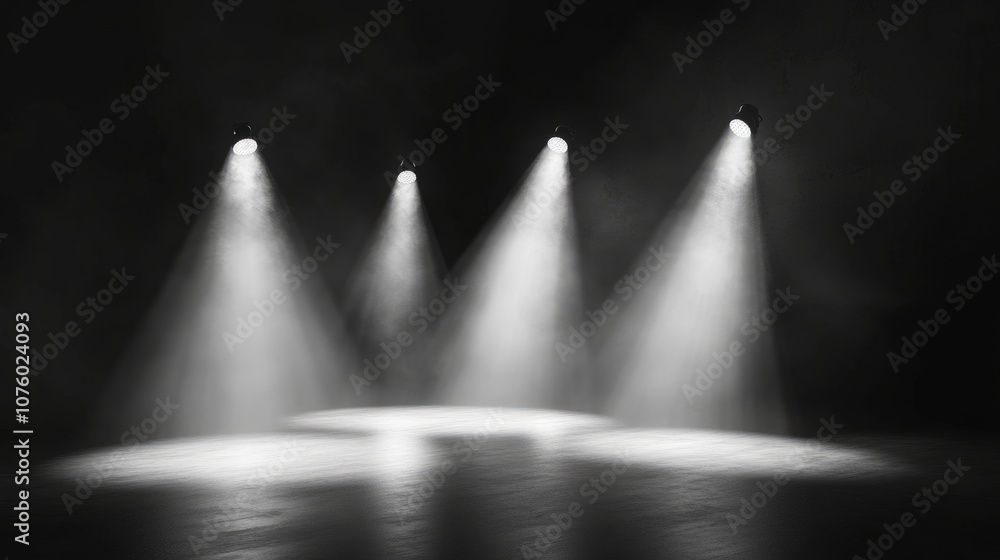 Aufkleber realistic 3d vector of stage spotlights with soft edge beams, showing focused illumination patterns 