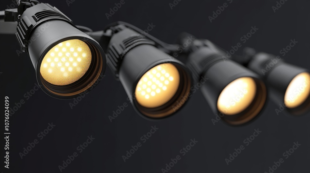 Aufkleber realistic 3d vector of stage spotlights with soft edge beams, showing focused illumination patterns 