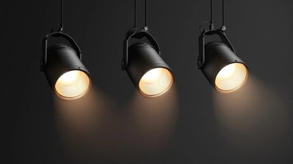 Realistic 3D vector of stage spotlights with soft edge beams, showing focused illumination patterns for live performances.