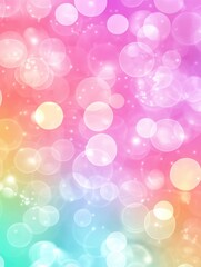 A colorful bokeh background featuring soft, blurred circles in pastel hues.