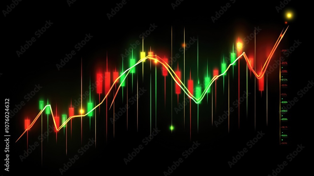 Aufkleber colorful abstract financial chart with candlestick patterns and dynamic lines representing market mo