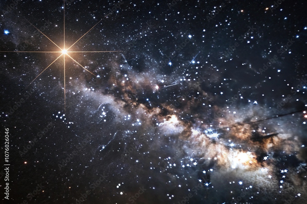 Canvas Prints a single bright star shining in the darkness of a vast motion space background with soft glowing lig