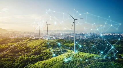 Embracing sustainability: Green energy integrated with rich natural environments.