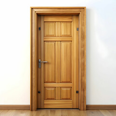 A rustic wood door isolated on a white background, showcasing its natural grain and texture.