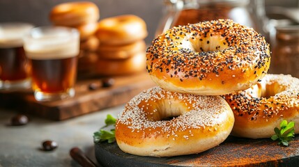 Weekend brunch special bakery flyers with bagels and coffee, casual and inviting vibe.