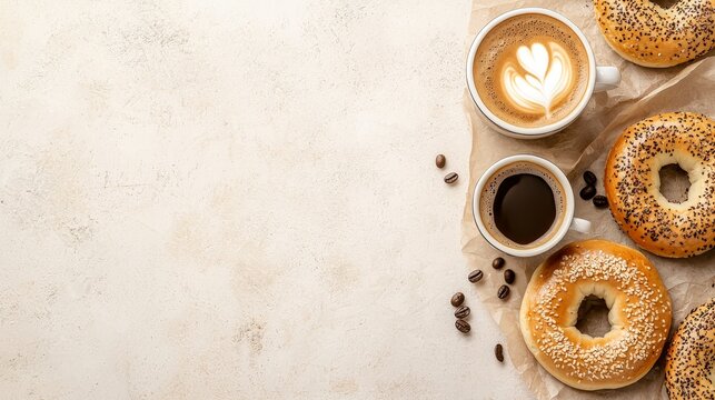 Weekend brunch special promotion: Bagels and fresh coffee bakery flyers, casual and inviting.