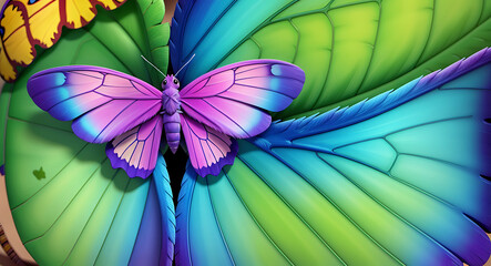 Fototapeta premium “Detailed Close-Up of Butterfly Wings” – An Illustration Capturing the Unique Patterns and Textures of Butterfly Wings, Displaying Vibrant Colors and Detailed Lines with Copy Space