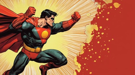 Dramatic comic book ad featuring hero training academy with action poses and retro typography.