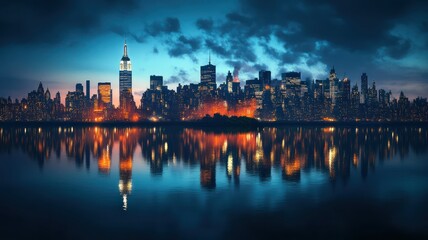 Fototapeta premium A city skyline at night with the city skyline in the background. High Quality Image