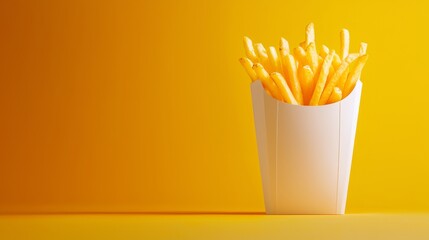 Eco-friendly packaging in French fry chain ads with minimalist designs, highlighting sustainability, modern and responsible.