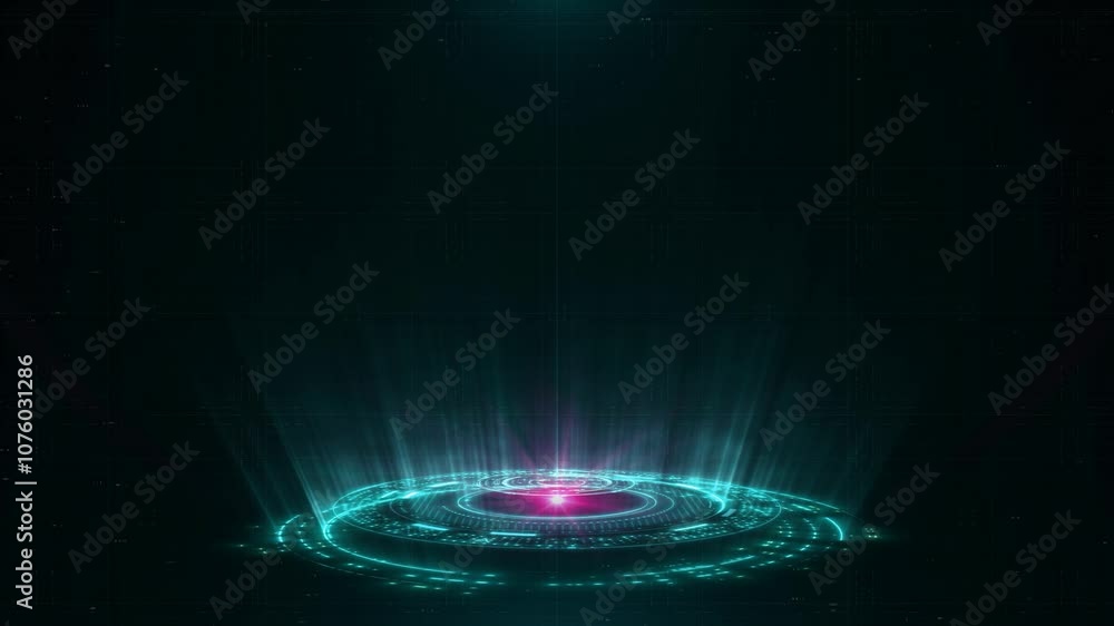 Poster blue holographic advanced hud circle platform. copy space for any message. futuristic digital techno