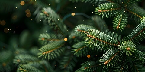branches of fir trees in the forest, blurry background, copy space