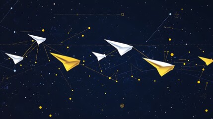 Fototapeta premium A simple paper airplane chain diagram, Paper plane with icons