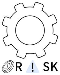 Gear with a currency symbol on the left, a warning triangle with an exclamation mark in the center, and letters R and SK. Ideal for finance, investment, risk management, business strategy, financial