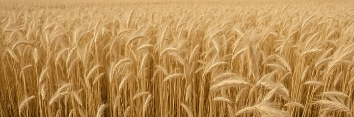 Fototapeta premium A vast field of golden flax plants swaying in the wind, ready for harvesting, field, blue sky, flax